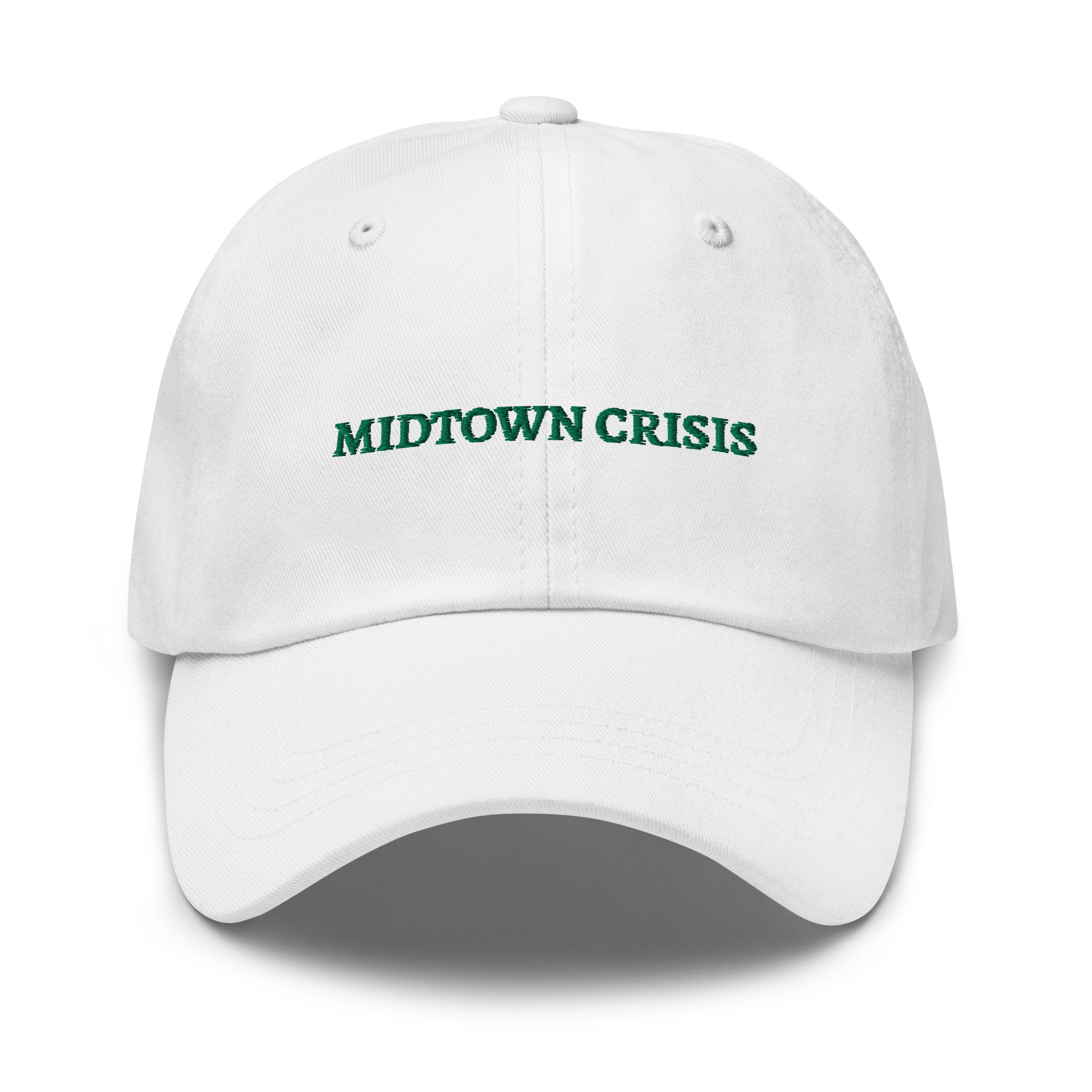 streetwear midtown crisis new york white classic baseball hat green embroidered front