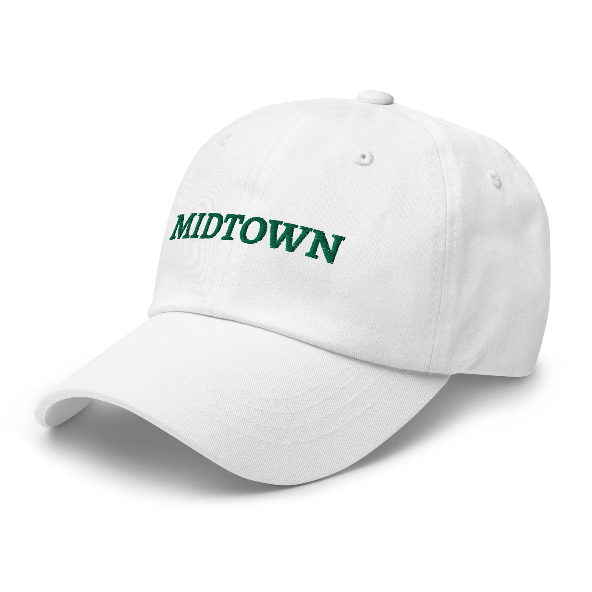 streetwear midtown crisis new york white baseball hat green embroidered left front