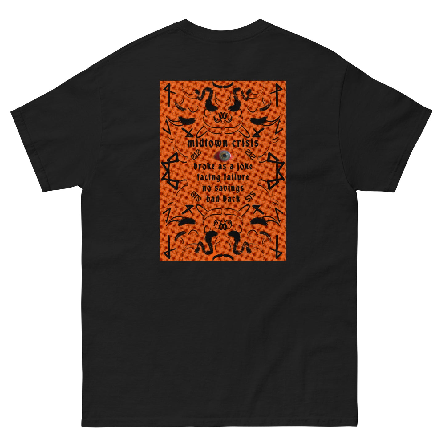 streetwear midtown crisis new york broke as a joke black tshirt printed back