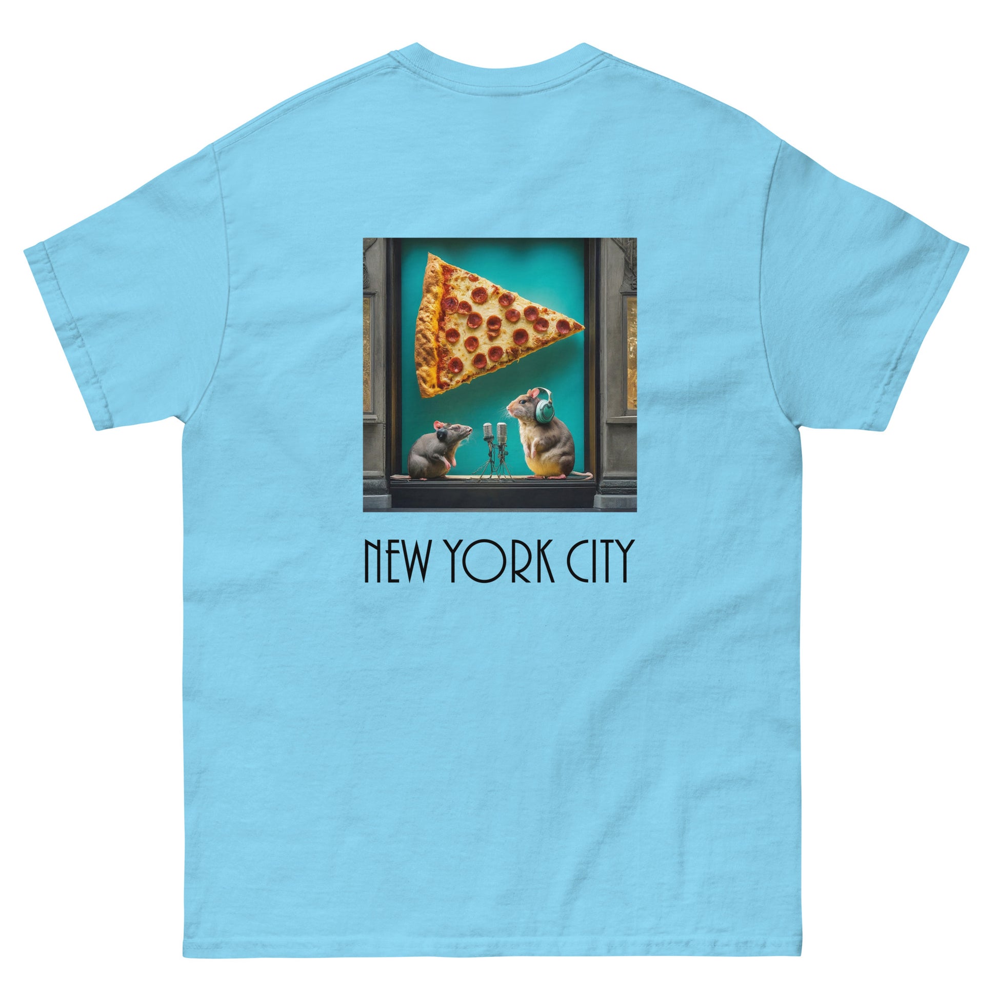 new york city streetwear pink t-shirt tshirt rat pizza podcast fashion tiffany blue luxury ai art midtown crisis elevated tourist merch