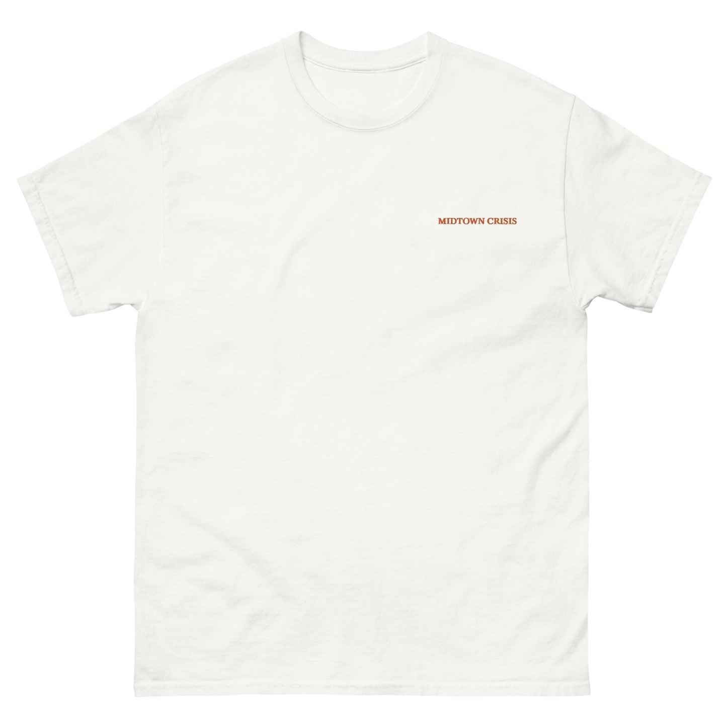 streetwear midtown crisis new york broke as a joke white tshirt embroidered front