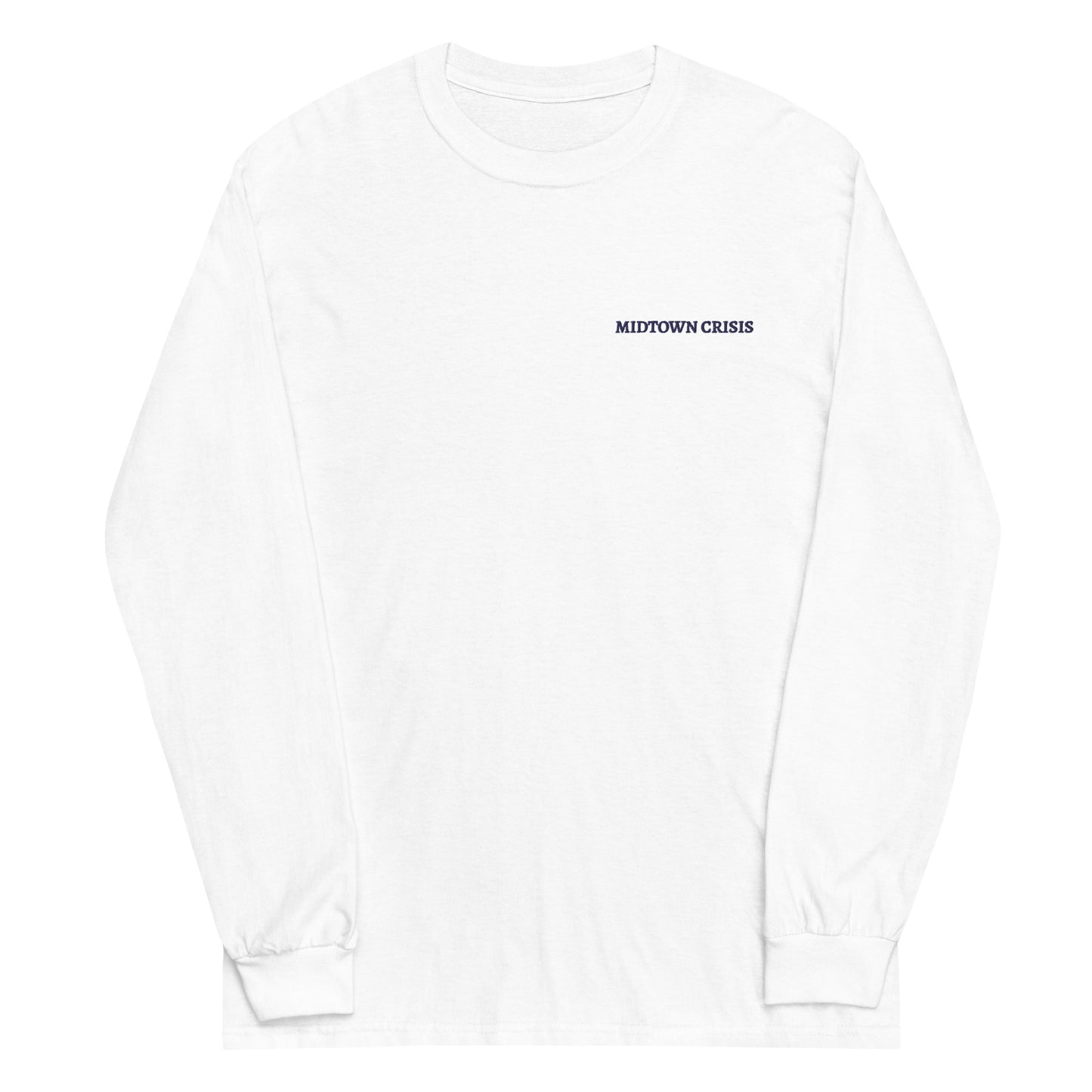 streetwear midtown crisis new york white long sleeve tshirt embroidered front