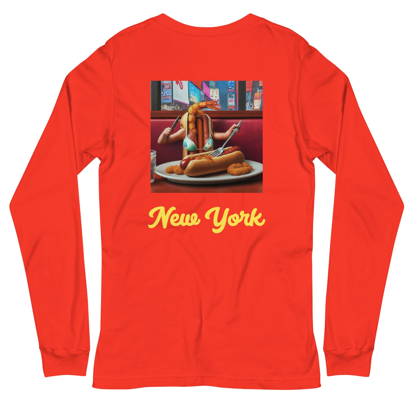 streetwear midtown crisis new york hot dog red long sleeve tshirt printed back