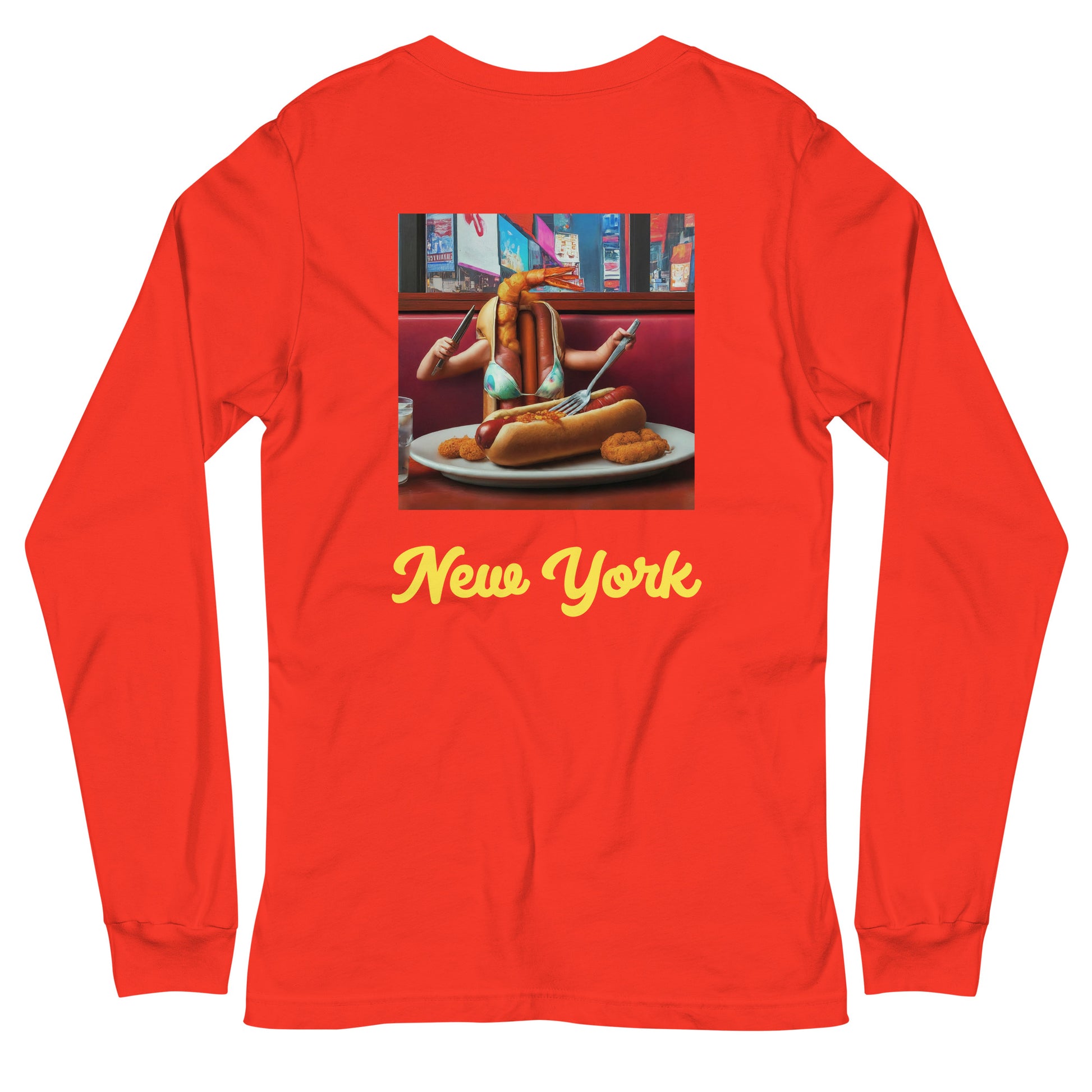 streetwear midtown crisis new york hot dog red long sleeve tshirt printed back